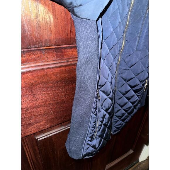 Zara Woman Quilted Blue Moto Jacket Size S Full‎ Zip Casual Short Coat - Picture 8 of 9